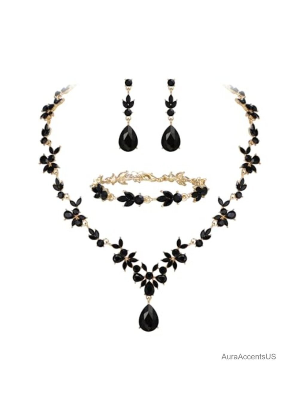 Crystal Bridal Jewelry Set Necklace Earrings Bracelet Wedding Gift